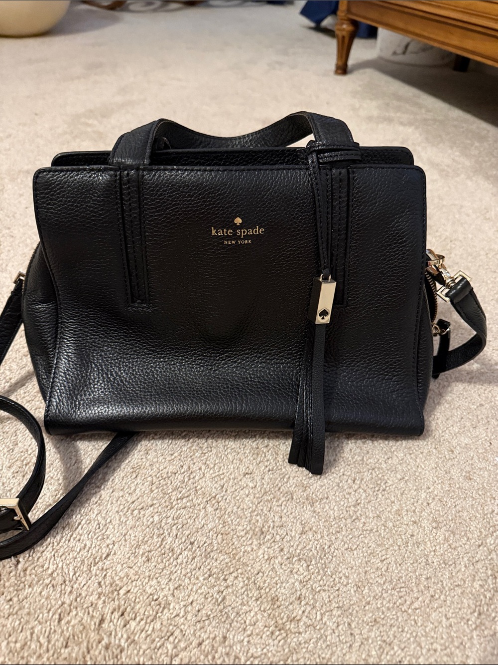 kate spade Black Pebbled Leather Satchel with Crossbody Strap - Picture 4 of 8